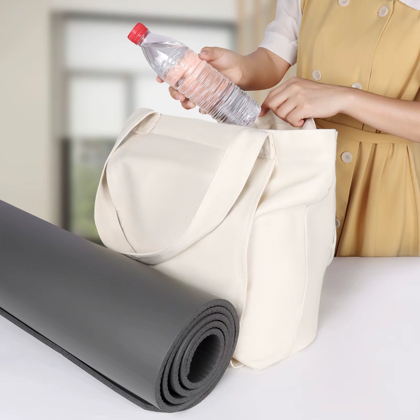 Yoga Mat Bag Large Capacity Washable Foldable Lightweight Pilates Mat Case Bag Durable Canvas Carry Bag for Fitness Dance Gym