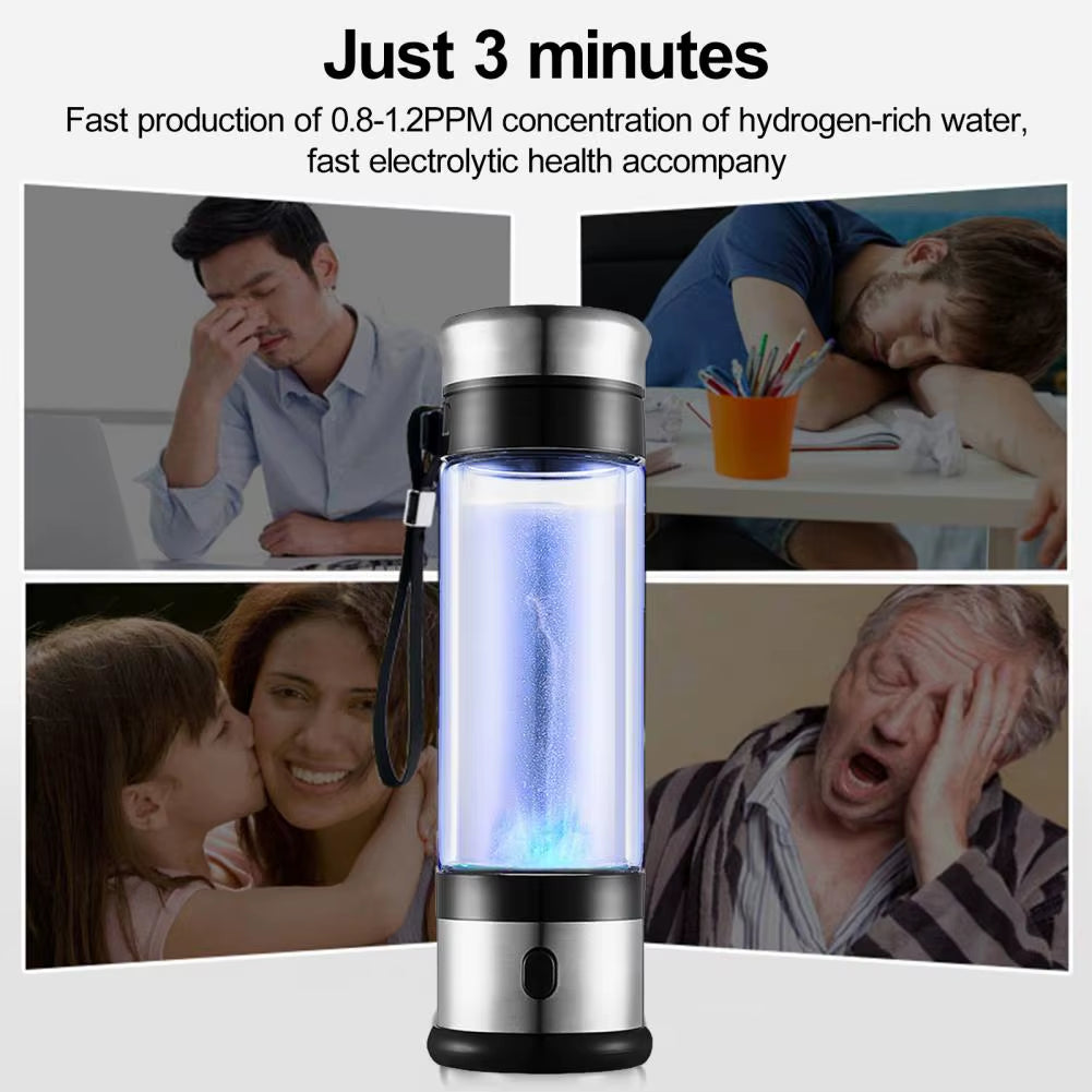 350ML Portable Hydrogen Water Generator Bottle Health Boosting Ionizer with PEM Technology Hydrogen-Rich Water Cup