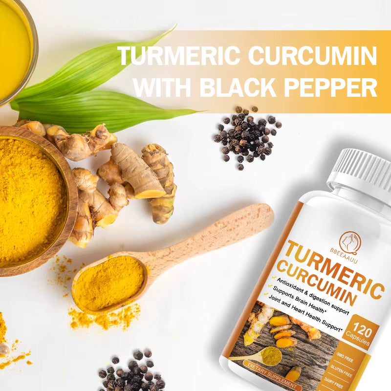 BBEEAAUU High Quality Turmeric Curcumin Capsules Support Joint Inflammation Health Antioxidant Brain Cognitive &Digestive Health