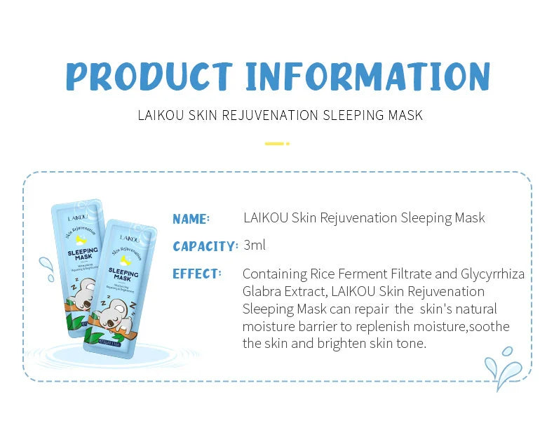 LAIKOU Moisturizing Facial Mask Hydrating Sleeping Face Sheet Masks Repairing & Nourishing Night Face Mask Skin Care 7pcs